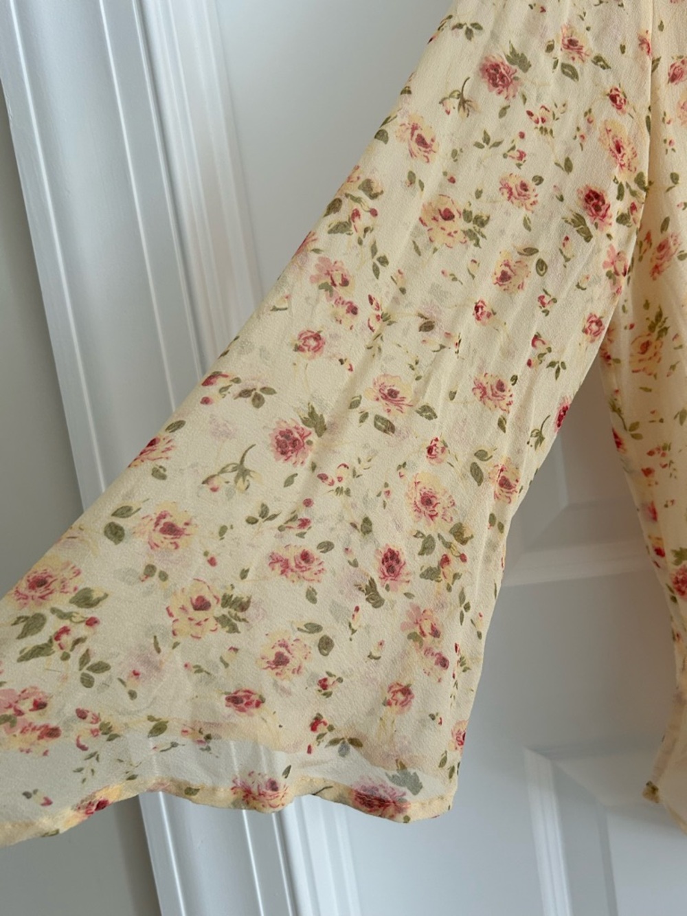 Anne Carson Silk Floral Blouse Yellow Pink Size L - Picture 3 of 13